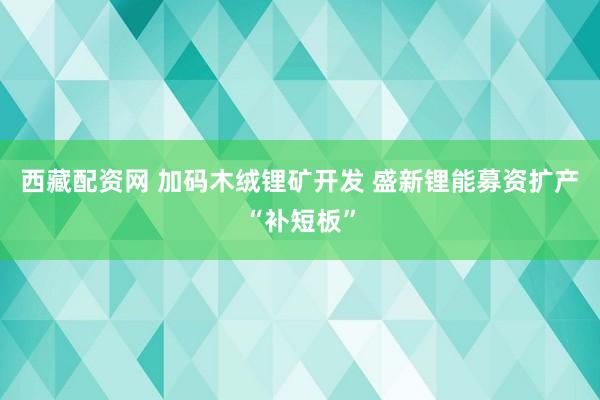 西藏配资网 加码木绒锂矿开发 盛新锂能募资扩产“补短板”
