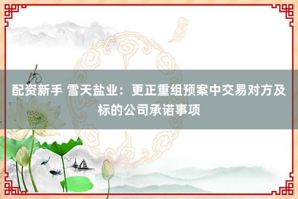 配资新手 雪天盐业：更正重组预案中交易对方及标的公司承诺事项
