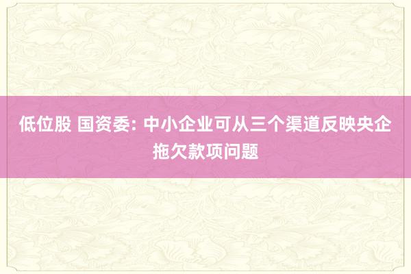 低位股 国资委: 中小企业可从三个渠道反映央企拖欠款项问题