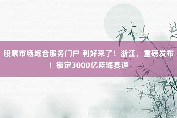 股票市场综合服务门户 利好来了!浙江,重磅发布!锁定3000亿蓝海赛道