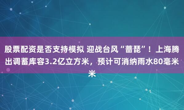 股票配资是否支持模拟 迎战台风“蔷琵”！上海腾出调蓄库容3.2亿立方米，预计可消纳雨水80毫米