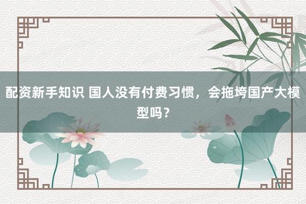 配资新手知识 国人没有付费习惯，会拖垮国产大模型吗？